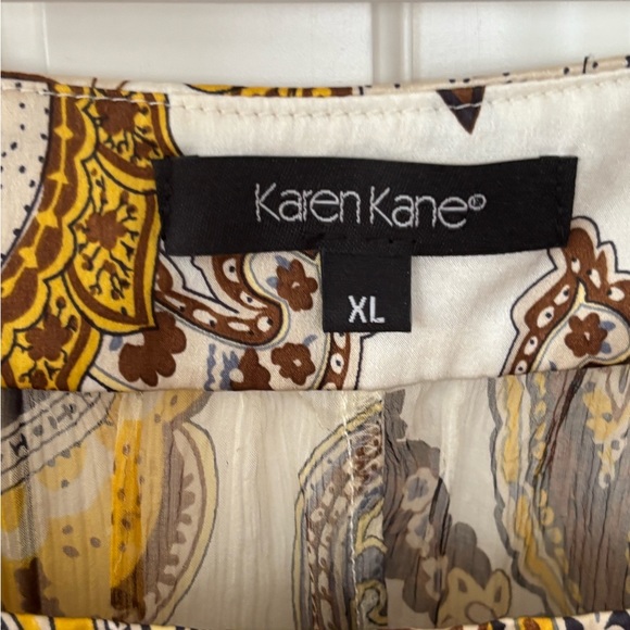 Karen Kane briwn gold silk floral sheer peasant tunic blouse. Size XL - Picture 2 of 8